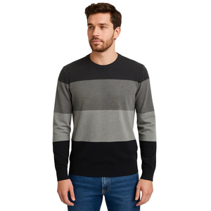 Tommy Hilfiger Black and Gray Sweater Ribbed Knit Texture Crew Neck Size Large